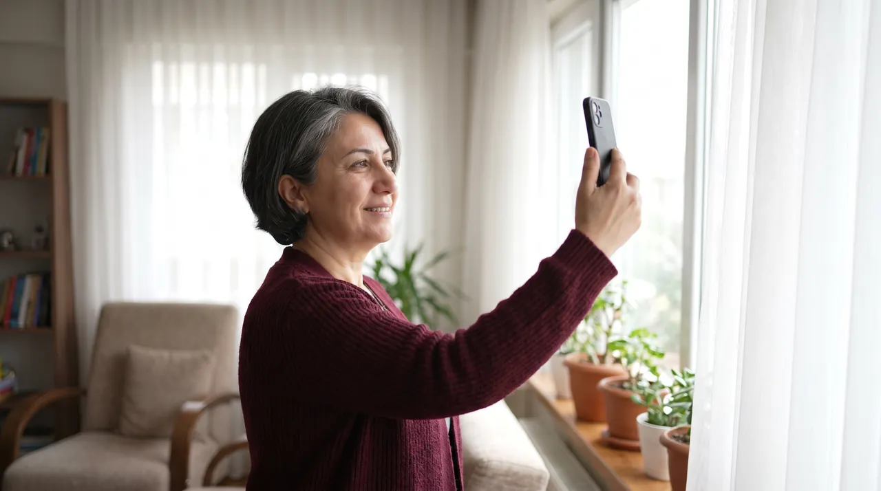 Pencereye dönük, yüzüne yumuşak gün ışığı düşen kadın